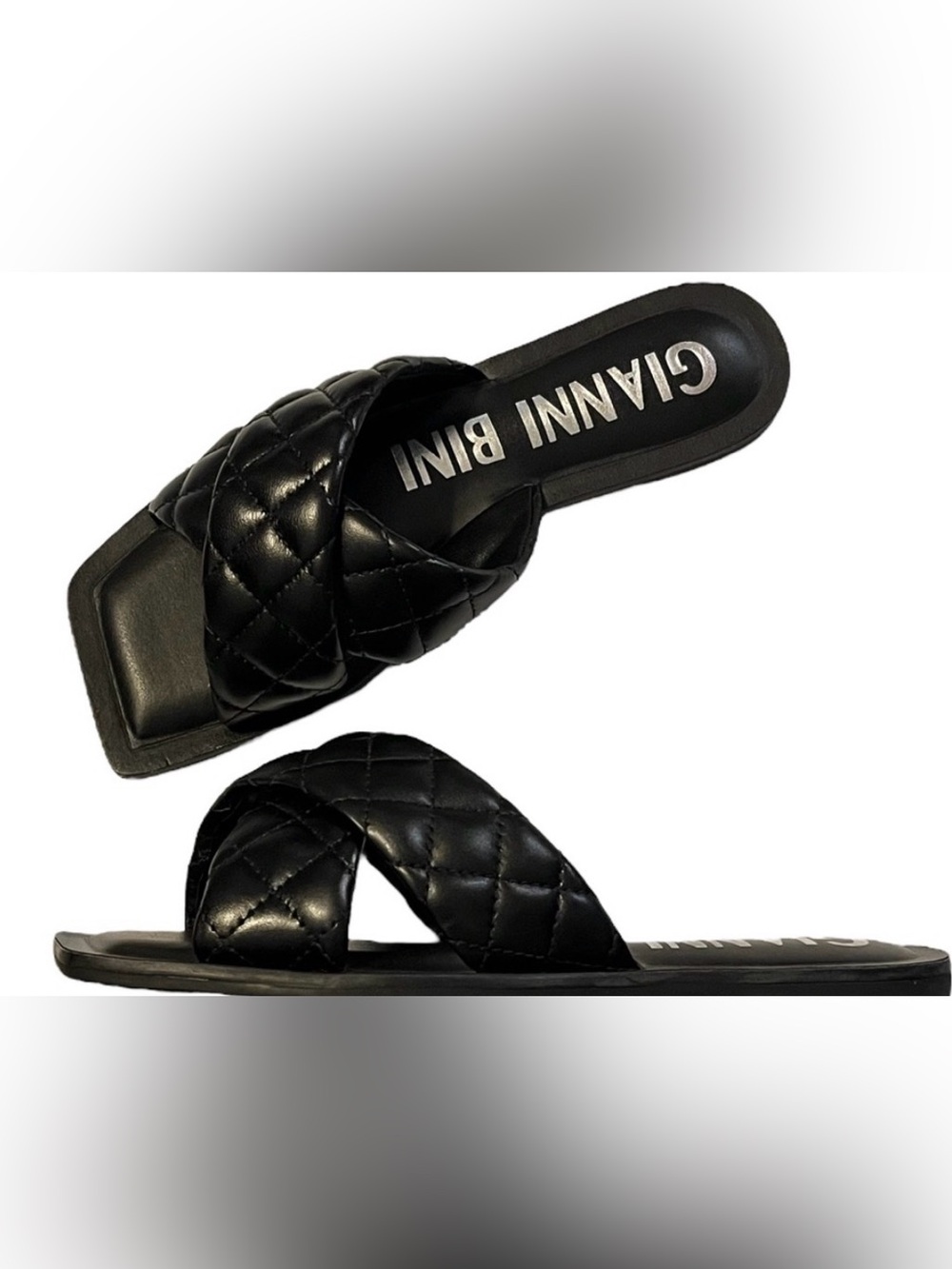 Gianni Bini Black Quilted Crisscross Slide Sandals